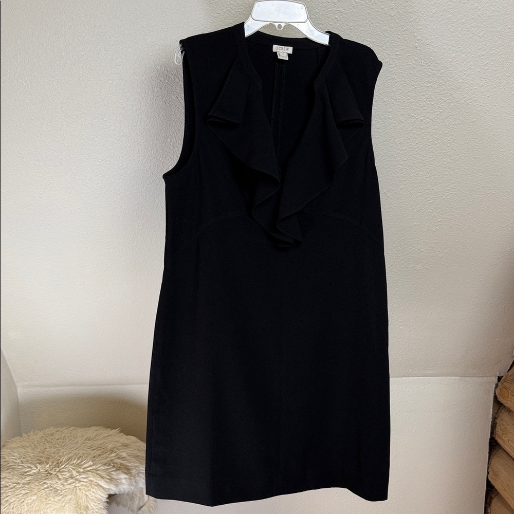 J CREW FACTORY Black Sleeveless Dress with Ruffle Neckline. Size 12
